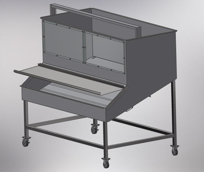 design rendering of a custom cart to be used in plastic manufacturing facility